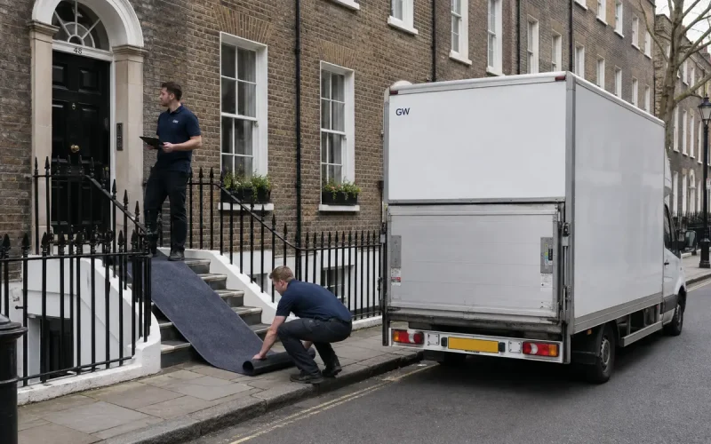 GW Removals team planning property access in Bloomsbury